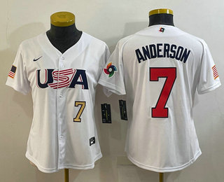 Women%27s USA Baseball #7 Tim Anderson Number 2023 White World Classic Stitched Jersey